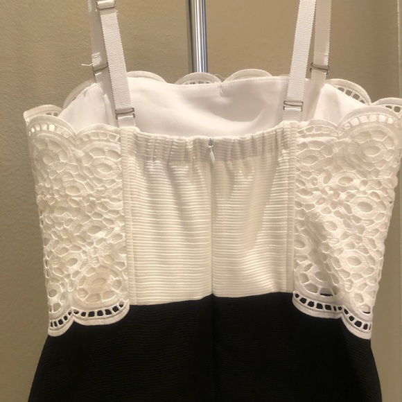Sandro | Dresses | Sandro White Lace And Black Crepe Straplessspaghetti ...